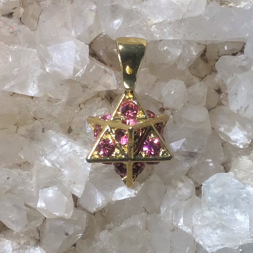 Star tetrahedron Merkaba gold pink pendant